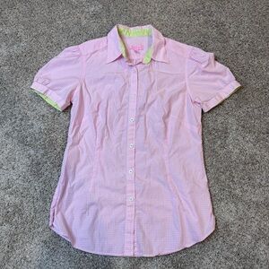 LILLY PULITZER Pink and Green Gingham Button-Up Shirt size 10